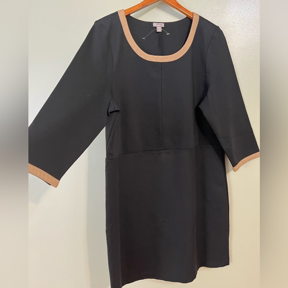 J Jill Womens Black Beige Trim Pullover Dress Knee 3/4 Sleeve Office XL New